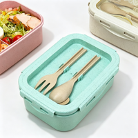 Boîte à bento compartimentée en paille de blé, boîte à lunch pour étudiants, compatible micro-ondes, avec couverts, récipient alimentaire