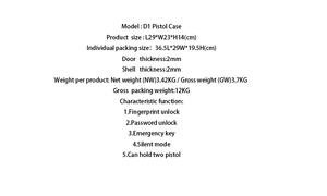 Kép <span class=keywords><strong>Handgun</strong></span> Trường Hợp Trượt Đường Sắt Mở Điện Tử Kỹ Thuật Số Khóa Vân Tay Mật Khẩu Ánh Sáng Ban Đêm Cho Két Sắt Key Khóa Bao Gồm - Product Image 5