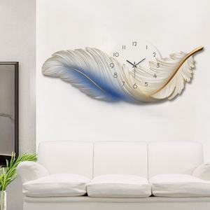Art mural moderne de luxe en plumes avec lumières LED, idées d'impression UV sur acrylique, lampe murale, peinture lumineuse LED avec horloge - Product Image 3