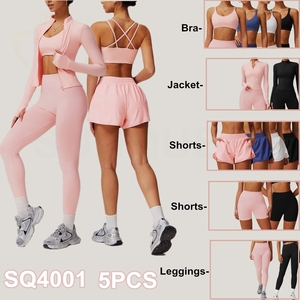 Set Yoga da Donna con Leggings e Pantaloncini, Abbigliamento Fitness, Completo Sportivo con Reggiseno, Giacca e Accessori SQ4001 - Product Image 2