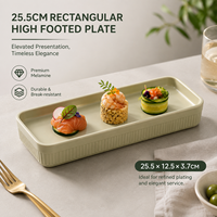 Plateau de service rectangulaire cannelé en mélamine écologique contemporain à pied haut, compatible lave-vaisselle, sans BPA, pour banquets hôteliers