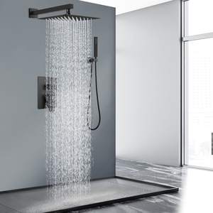 Gran oferta, juego de ducha de baño negro de 10 pulgadas, sistema de grifo de ducha de 2 funciones oculto con cabezal de ducha de presión Hiqh - Product Image 4
