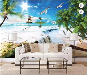 Mural de pared de playa moderno barco Gaviota papel tapiz 3D decoración de sala de estar comedor sofá papel de pared - Product Image 1