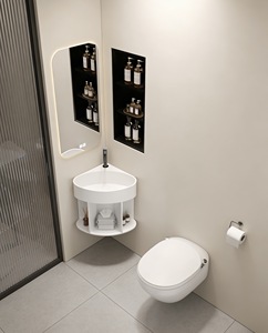 Lavabo da <span class=keywords><strong>Bagno</strong></span> Rotondo in Pietra Artificiale di Alta Qualità da 450mm con Scomparti di Stoccaggio Integrati, <span class=keywords><strong>Lavandino</strong></span> Salvaspazio - Product Image 5