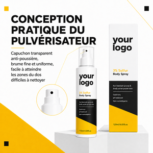 Spray Corporal Ligero de Fórmula Personalizada de Marca Privada, Control de Grasa, Cuidado de Imperfecciones, Fórmula con Azufre para Piel Sensible, Spray Corporal con 3% de Azufre - Product Image 6