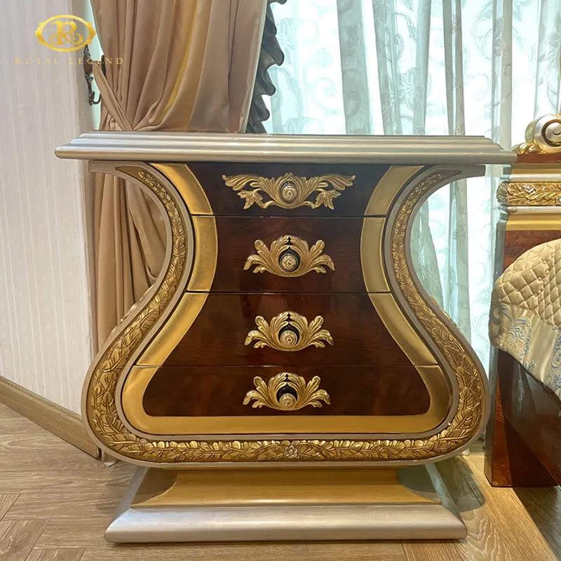 イタリア無垢材ベッドルーム家具ベッドサイドテーブルスマートナイトテーブルヴィラホテル高級ゴールド木製ナイトスタンド