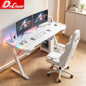 <span class=keywords><strong>Escritorio</strong></span> de Computadora de Metal <span class=keywords><strong>Blanco</strong></span> Fabricado en Foshan con Tablero Ecológico y Luz RGB - Product Image 1