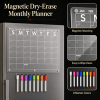 Tableau de planification mensuelle magnétique transparent personnalisé avec 8 marqueurs colorés pour réfrigérateur, maison, bureau, mur, calendrier en acrylique