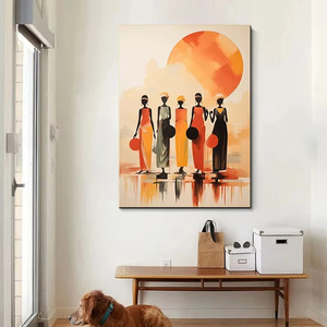Arte Abstracto Moderno al por Mayor, Lienzo con Mujer Africana, Decoración de Pared de Estilo Étnico en Naranja y Negro para Vestíbulo de Hotel u Oficina - Product Image 4