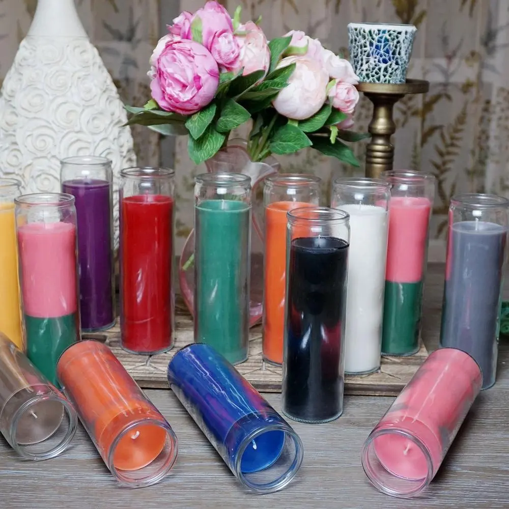 Velas Chakra Para DHYANA Yoga /7 Dias Religiosos igreja branco Vela Jarra de Vidro