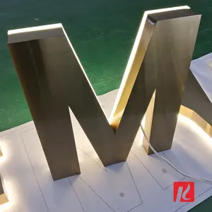 Custom LED Reverse lit Channel Letter Holalit Metal Letter Business Logo 3d Letters Gold Alphabet