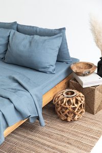 Ensemble de draps en lin. Lin doux lavé double, double, reine, literie king. Ensemble de draps bleu poussiéreux - Product Image 2