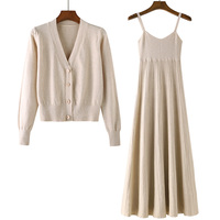 Cardigan décontracté pour femme, col en V, avec logo frontal, en maille, style robe camisole, collection automne