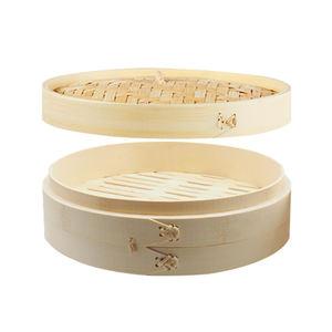 Bamboe voedselstoommandje, natuurlijk mini formaat, roestvrij staal, stoomkoker, bamboe deksel, ronde vorm - Product Image 1