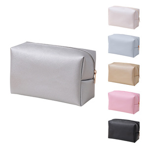 Runhui Fashion PU <b>Makeup</b> Bag Large Capacity Cosmetic Storage Bag Portable Travel <b>Case</b> Solid Color - Product Image 5