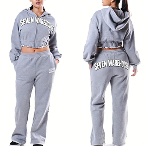 Conjunto de 2 Piezas de <span class=keywords><strong>Ropa</strong></span> Deportiva para <span class=keywords><strong>Mujer</strong></span>, Sudadera con Capucha y Pantalones Deportivos, Logotipo Desgastado, Lavado Ácido <span class=keywords><strong>Vintage</strong></span>, Conjunto de Chándal de Algodón - Product Image 1