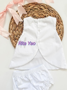 Set Estivo per <span class=keywords><strong>Bambina</strong></span> con Gonna a Balze Rosa a Quadretti e Bretelle, Set con Grembiule e Pannolino per Neonata, Abbigliamento Personalizzato per <span class=keywords><strong>Bambina</strong></span> - Product Image 6