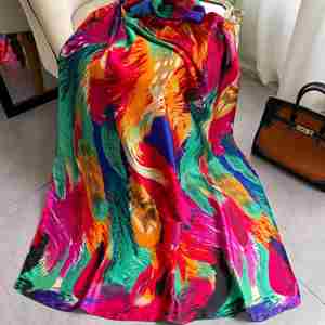 Women's Fashion Long 90*180Cm Square Twill Floral Pattern Summer Head Wrap Printed Screen <b>Silk</b> <b>Scarf</b> for Lady - Product Image 2