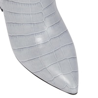Bottes Femme Tendance Grises et Noires en PU à Talon Épais 13cm, Bottes Hautes au Genou, Chaussures d'Hiver à Bout Pointu