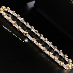 Xinfly <b>Solid</b> 18K <b>Gold</b> Diamond X Cross Cuban Link Bracelet Set AU750 Pave Natural Diamond Luxury Jewelry for Women - Product Image 2