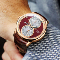 Montre en cuir minimaliste LOBINNI 18015 pour homme, montre-bracelet automatique unique et tendance