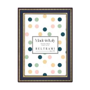 Beltrami Photo <b>Frame</b> 4x6 Inch Silver Plated Navy Blue Dots Gold Trim Wood Back - Product Image 1