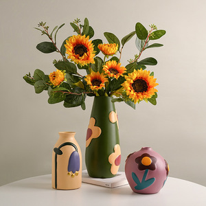 Vase en céramique peint style Wabi-Sabi minimaliste moderne, ornements créatifs pour arrangement floral dans le salon, entrée, <span class=keywords><strong>TV</strong></span> - Product Image 2
