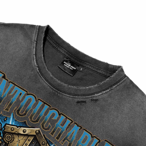 Camisetas de Hombre Extra Grandes, Estilo Vintage, Lavado Ácido, con Diseño de Escudo Punk Personalizado, Impresión DTG, Transpirables, Venta al Por Mayor - Product Image 4