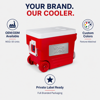 Glacière rigide rouge de haute qualité en gros, capacité 55L, personnalisable avec votre marque, pour maintenir au frais et garder les glaçons au frais