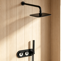 Ensemble de douche WEIHAO en marbre artificiel noir à double poignée, 2 fonctions, avec douchette pluie carrée et douchette à main