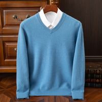 Pull en laine 100% pour homme, col en V, couleur unie, manches longues, tricot côtelé, respirant, nouveau style automne/hiver, coupe ample, décontracté, ODM