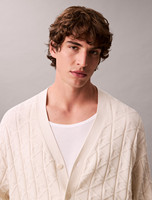 Cardigan en tricot col V personnalisé pour homme, 100 % coton, texture géométrique, boutonné, couleurs unies classiques pour le printemps et l'automne