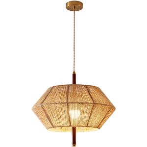 Lampe suspendue vintage américaine rétro, ronde, en corde de chanvre, en bois massif, 45 cm, 55 cm, 60 cm, pour chambre à coucher, salle à manger - Product Image 5