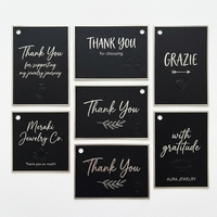 Tarjetas de Agradecimiento para Joyería, Personalizadas, de Cartulina Negra de 500 g/m², con Bordes Plateados, Relieve Ciego y Detalles en Lámina Metálica