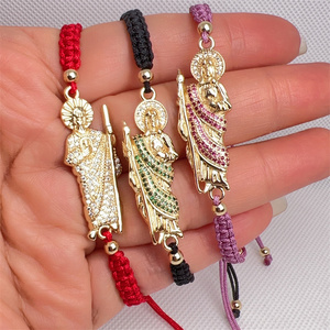 Bracelet tressé porte-bonheur Saint Jude fait à la main, plaqué or, zircone cubique, bracelets en corde de Saint Jude, vente en gros - Product Image 5