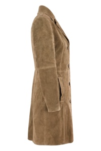 Abrigo Largo de Mujer Personalizado 100% Cuero Nappa Beige Genuino con Herrajes YKK, Marca Privada OEM, Estilo Clásico de Abrigo Capitán - Product Image 2