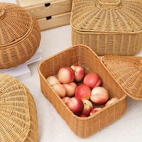 Fruitmand in rotanstijl, geweven fruitmand voor in de woonkamer, decoratieve fruitmand voor op tafel, stofdichte fruitmand met deksel