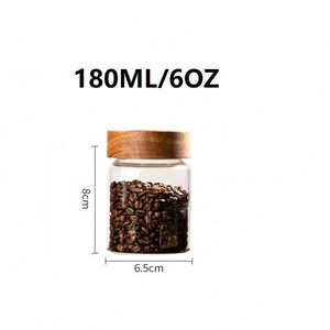 Petits bocaux de stockage en verre de 6oz avec couvercles hermétiques Récipient à café avec couvercle en bois Boîte de garde-manger en verre pour haricots riz sucre - Product Image 2