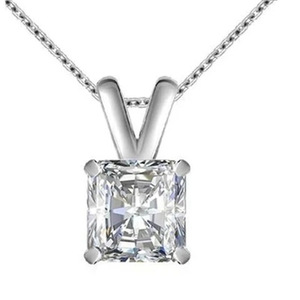 Collana con Pendente in Diamante Taglio Asscher in Oro Bianco, Colore D, Naturale Certificato GIA, Stile Classico per Fidanzamento Femminile - Product Image 1