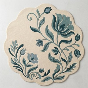 Alfombra Moderna de Lana con Diseño Floral Hecho a Mano, Estilo Botánico con Borde Festoneado, para Sala de Estar, Dormitorio, Comedor y Hogar Contemporáneo - Product Image 3