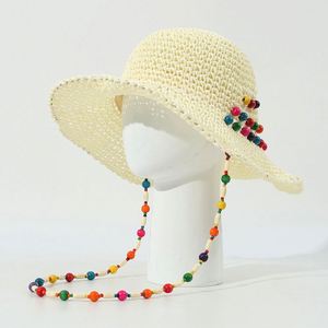 Sombrero de Pescador Plegable para Mujer, Estilo 2025, con Ala Ancha, de Paja de Papel Colorida y Cuentas - Product Image 3