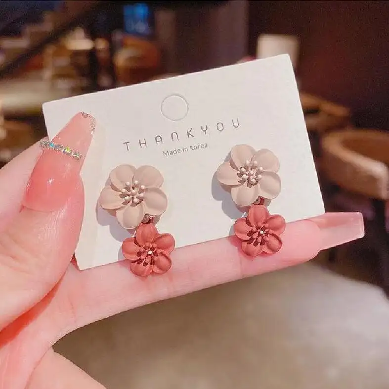 NEW Cute Flower Stud Earrings For Women Multicolor Pink Wedding Earrings Korean Fashion Jewelry Wholesale