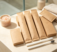 Emballage en papier kraft entièrement biodégradable sans plastique. Articles individuels pour salle de bain d'hôtel avec logo écologique personnalisé.