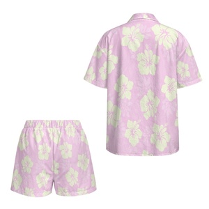 Ensemble deux pièces pour femmes, style hawaïen, imprimé floral, chemisier à manches courtes respirant, short à cordon de serrage, <span class=keywords><strong>tenue</strong></span> de plage décontractée - Product Image 4