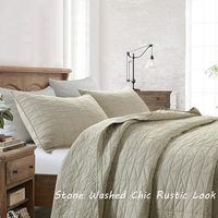 Ultra Soft Lightweight Chic Rustikale King Size Beige Stein gewaschene Mikro faser Quilt Tages decken