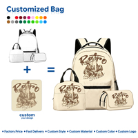 Ensemble de sacs à dos vintage rétro à motif géométrique imperméable avec fermeture éclair, 3 pièces, sac à dos étudiant, sac à lunch isotherme, trousse à papeterie, OEM