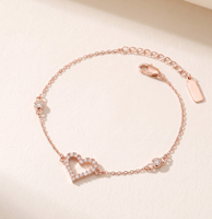 Großhandel Klassisches 925 Sterling Silber Roségold-Plattiertes Herz-Kettenarmband mit Funkelndem Zirkon als Geschenk für Damenpartys