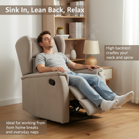 Canapé moderne et personnalisé en mousse haute densité pour fauteuil inclinable en tissu avec deux porte-gobelets en acier inoxydable et cadre en métal