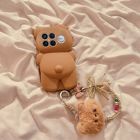Coque de téléphone en silicone 3D personnalisable motif ours mignon, épaisse et antichoc, avec chaîne de suspension
