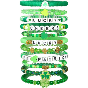 Braccialetti Elastici Impilabili con Perline in Ceramica/Porcellana Verde Portafortuna a Forma di Trifoglio per il Giorno di San Patrizio da Donna Lorenleya - Product Image 2